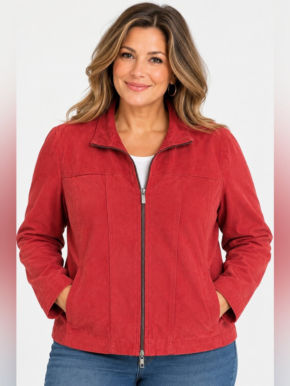 Chico’s Size 3 XL Red Genuine Leather Suede Zip Jacket Vintage Y2K Western Boho